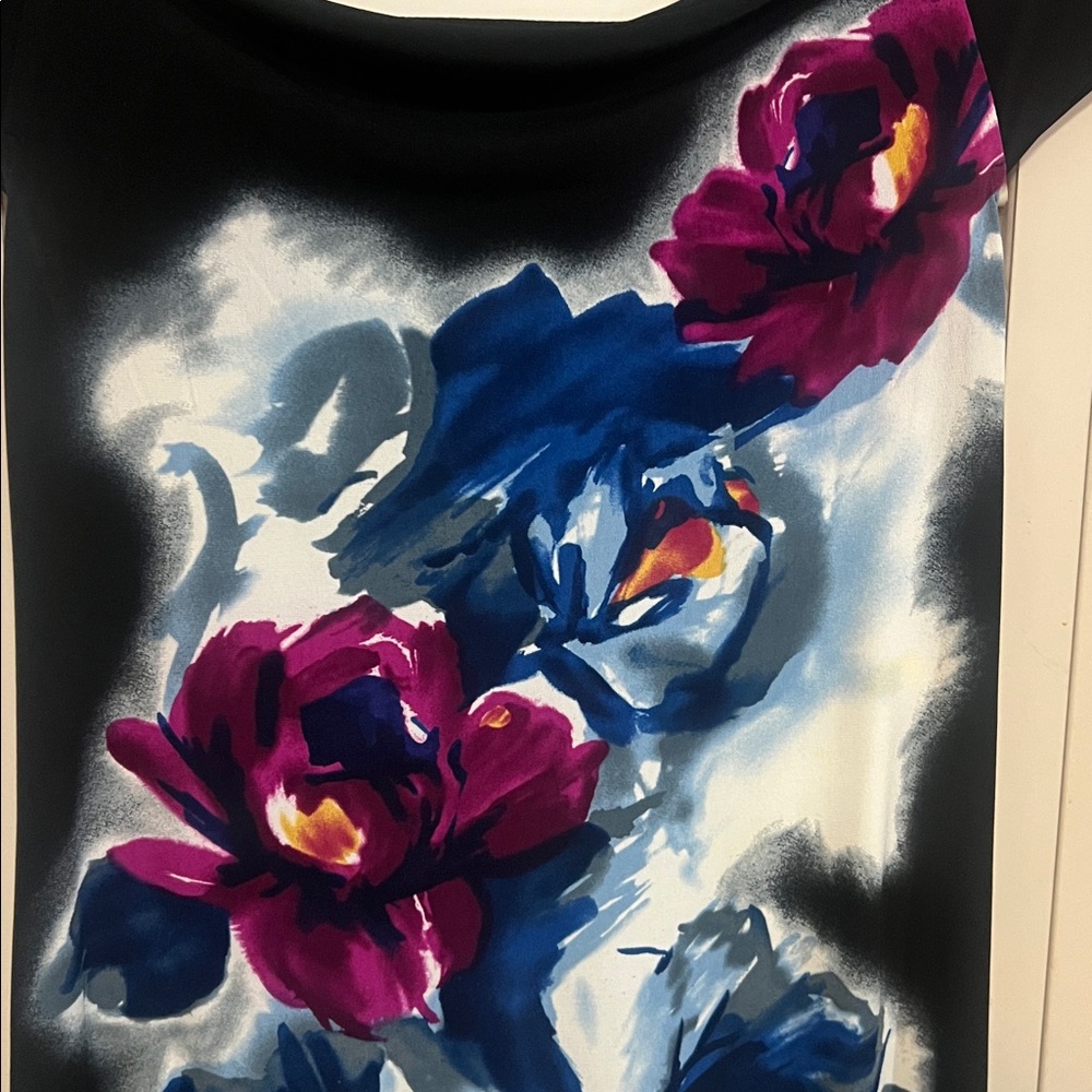 Maggy London Women’s Size 4 Black Dress with Floral Print & Boat Neck - Picture 2 of 5